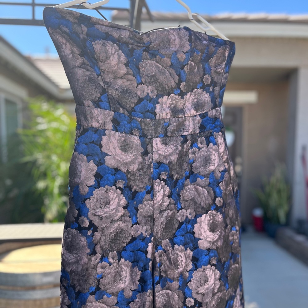 Greylin Mauve Jumpsuit Floral Strapless Culotte Cropped Pant Sz S Metallic